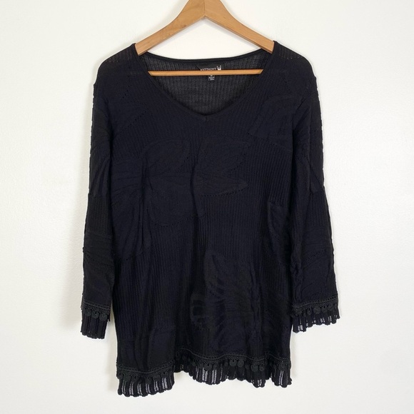 Antthony Originals Black Floral Texture Lace Trim Stretch Sz M Whimsygoth Witchy - Picture 1 of 9